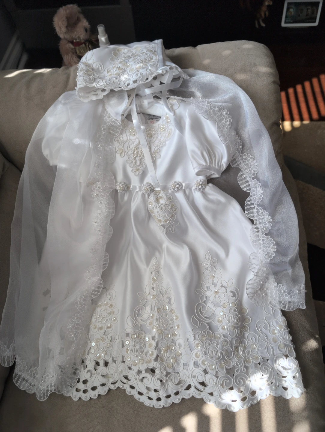 White Christening Gown with Bonnet