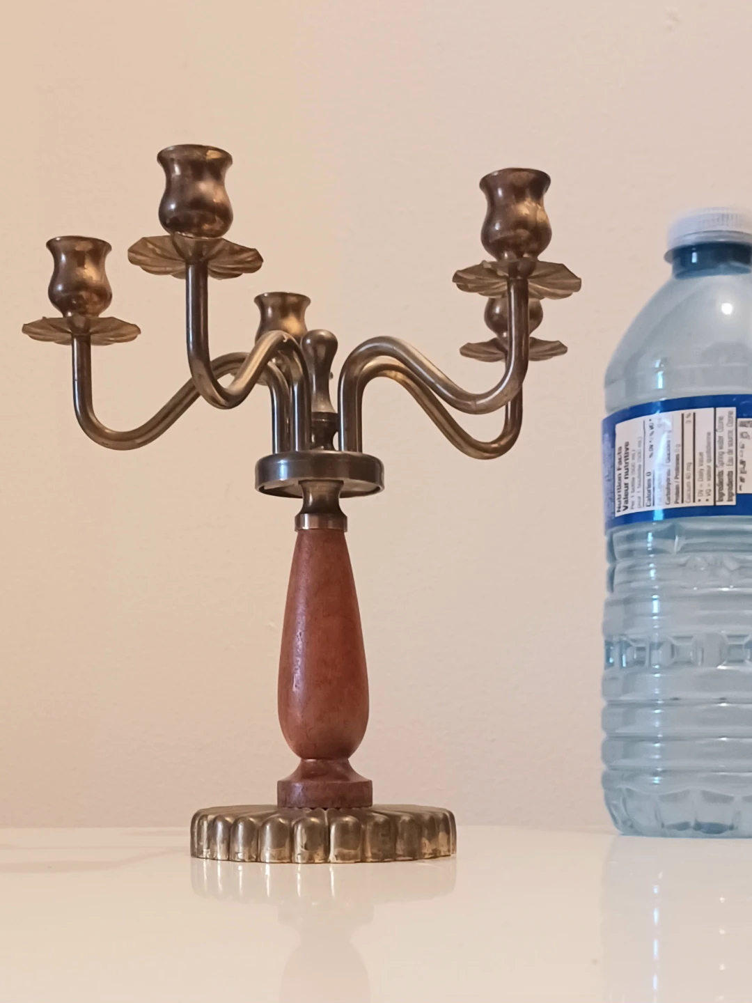 MCM Scandinavian Brass & Teak Wood Candelabra 5 Arms - photo 4