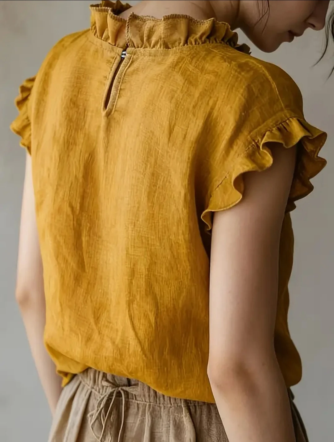 Mustard-coloured ruffled top - S - photo 2