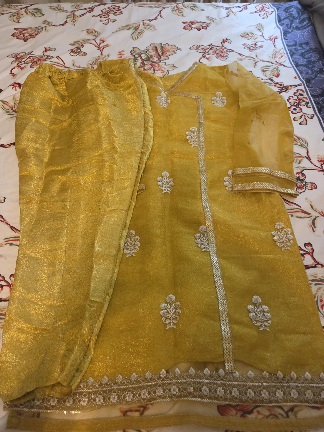 Yellow Embroidered Kurti with Pants