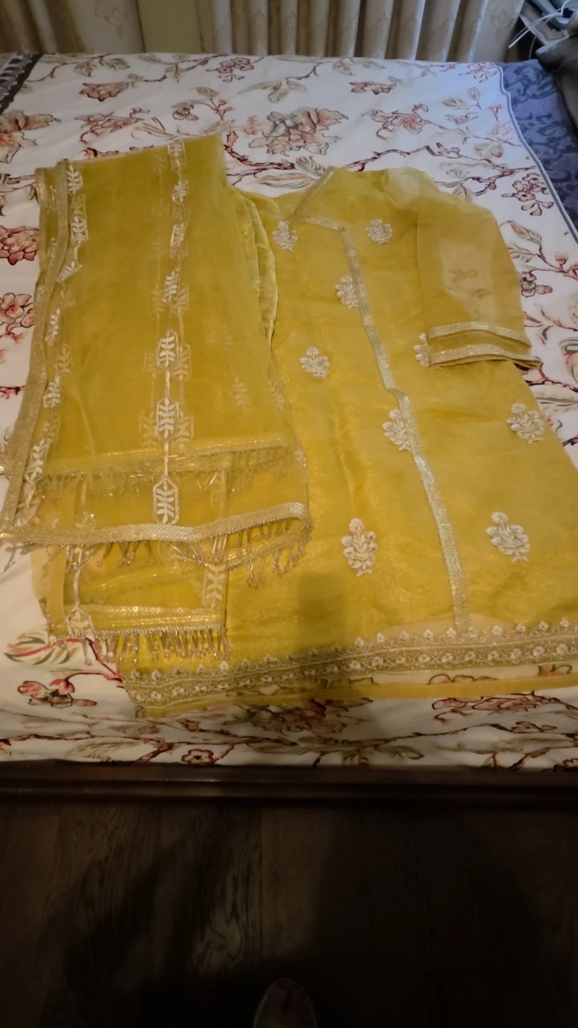 Yellow Embroidered Kurti with Pants - photo 3