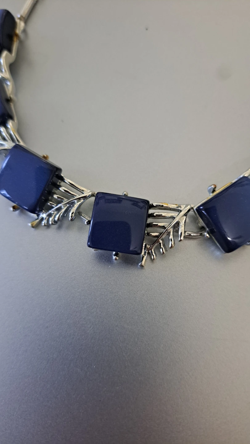 Silver Tone Necklace with Blue Square Insets - photo 2