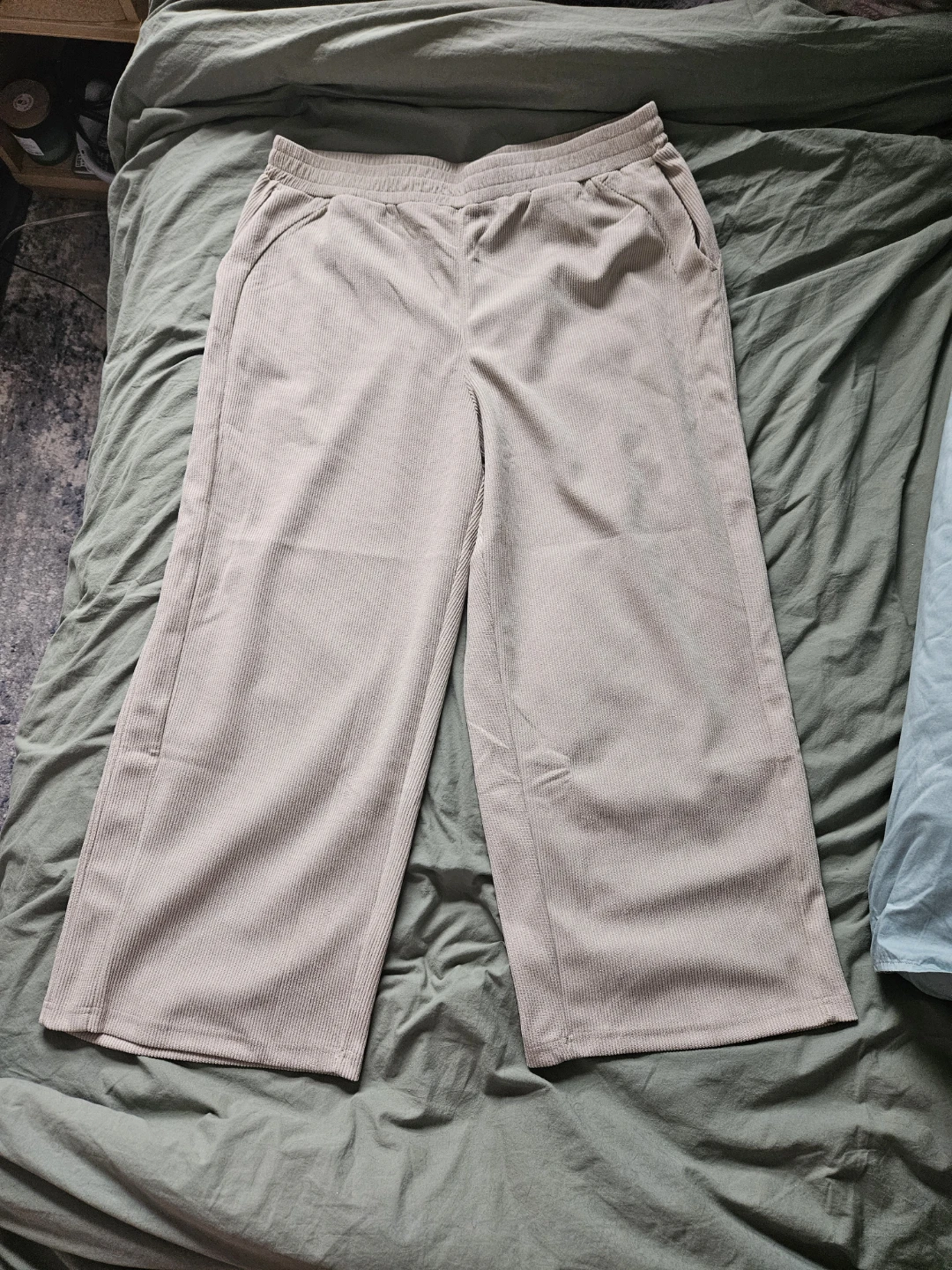 Beige Corduroy Wide Leg Pants