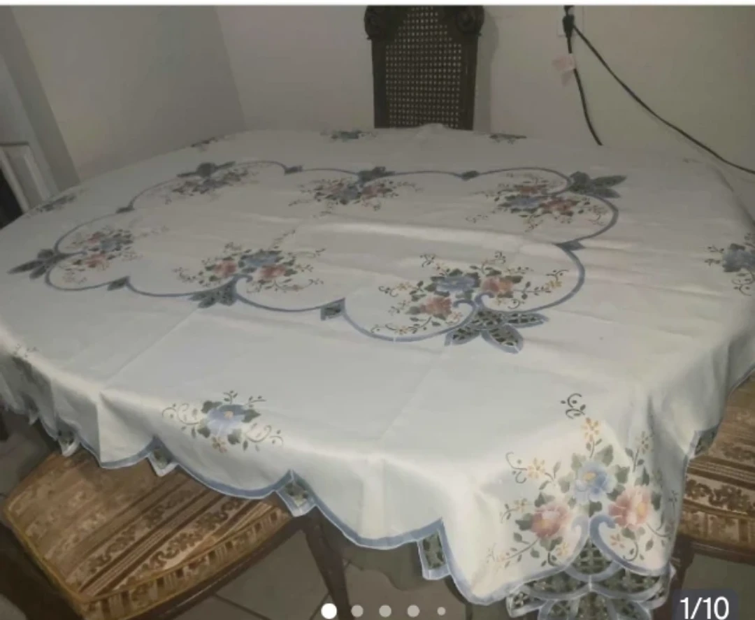 White Floral Tablecloth