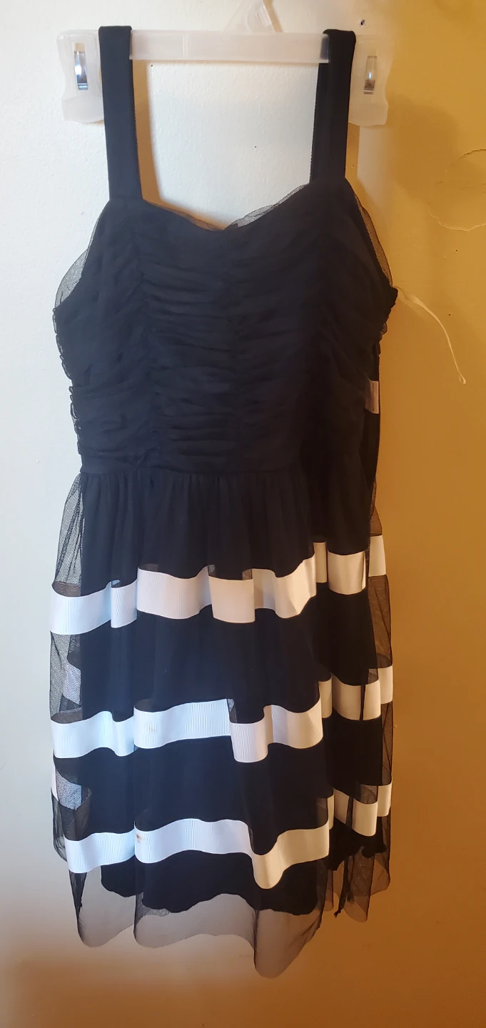 Black and White Striped Tulle Dress Size 14 petite