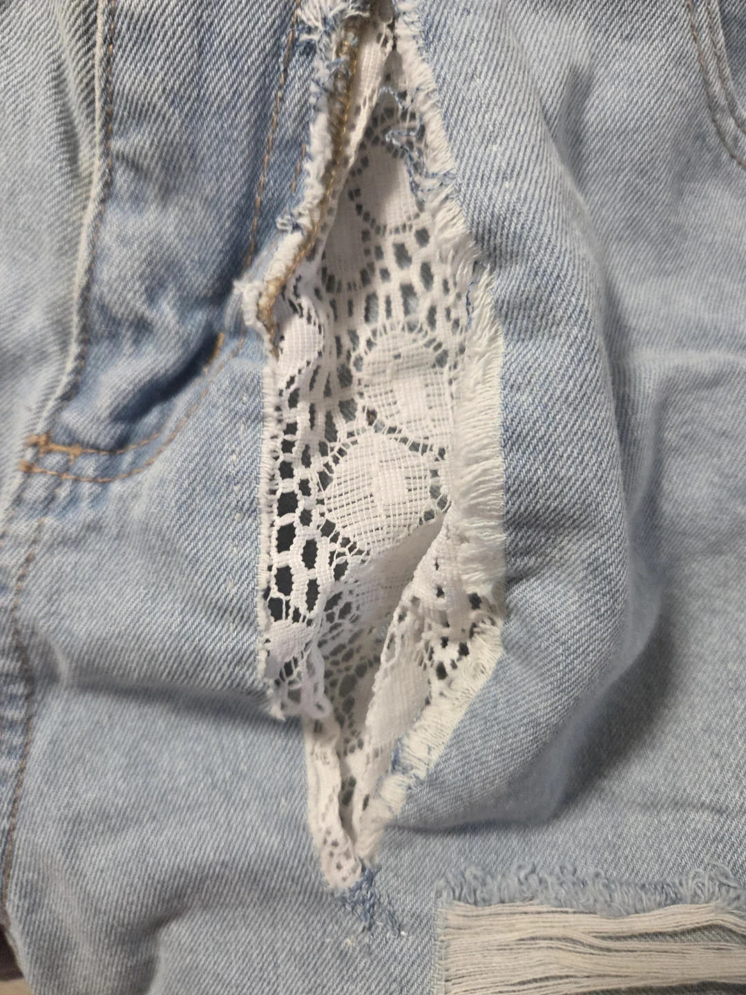 MOM Vintage High Rise Denim Shorts with Lace Inset - photo 3