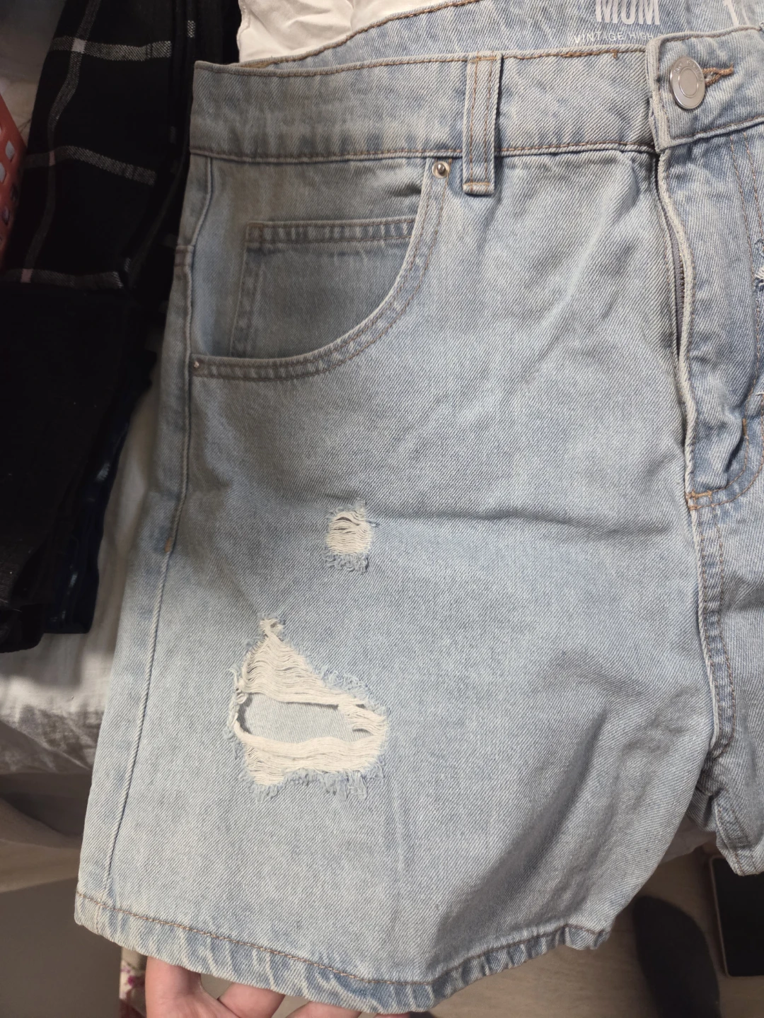 MOM Vintage High Rise Denim Shorts with Lace Inset - photo 4