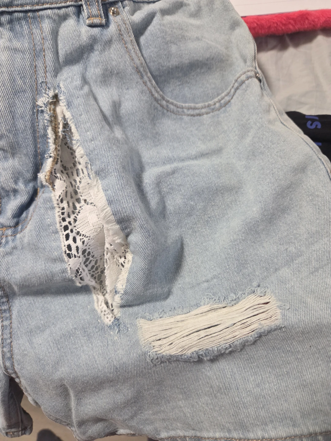 MOM Vintage High Rise Denim Shorts with Lace Inset - photo 5