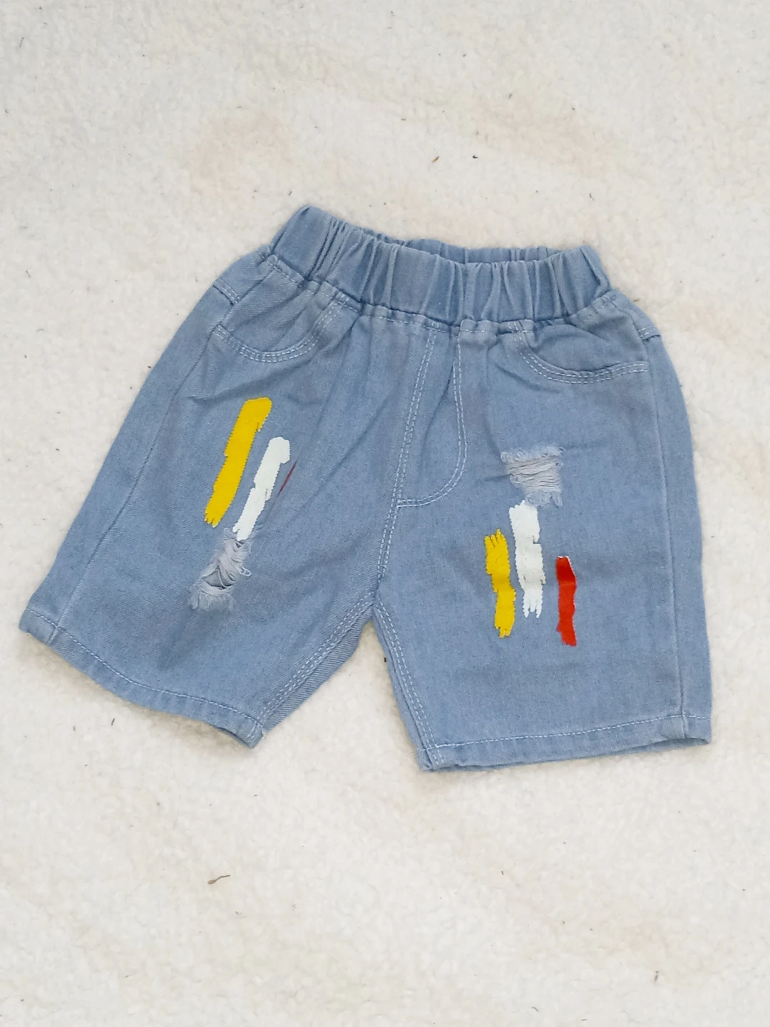 Boys' Light Wash Denim Shorts with Splatter Design - photo 2