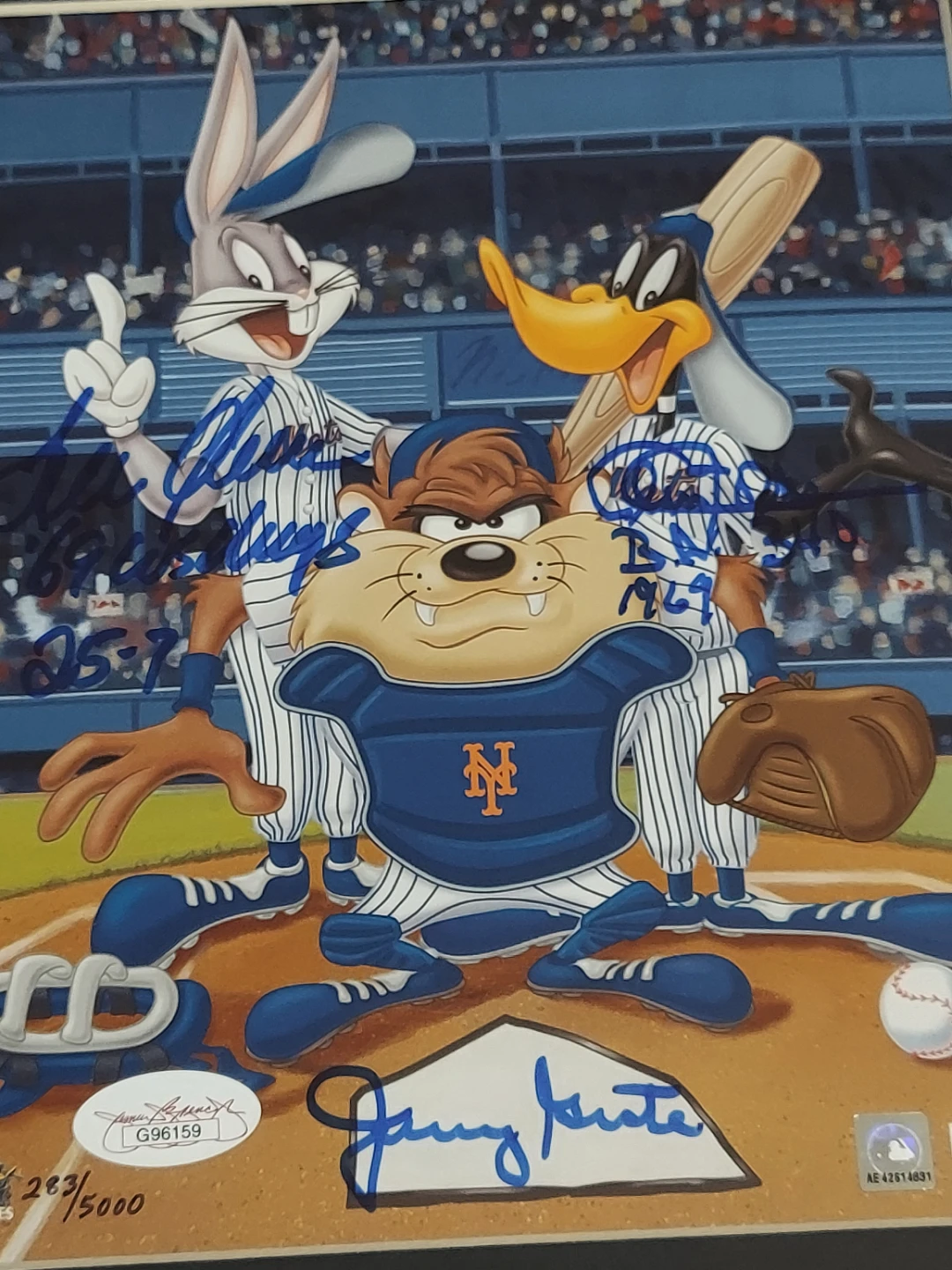 Signed Looney Tunes Mets Baseball Artwork - photo 2
