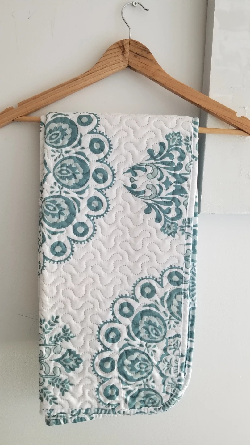 Two Quilted Pillowcases- Teal & White Floral Pattern