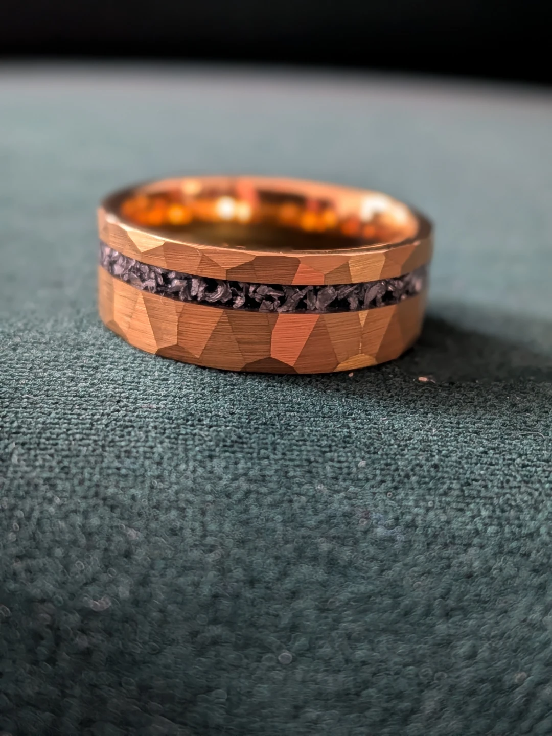 Gold brushed tungsten steel with meteorite Inlay Ring