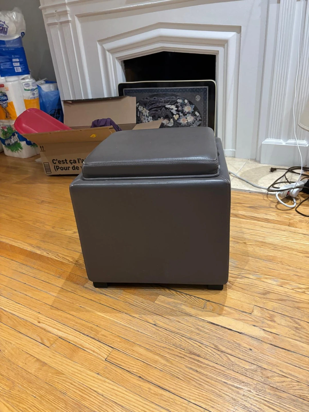Grey Leather Storage Ottoman - photo 4