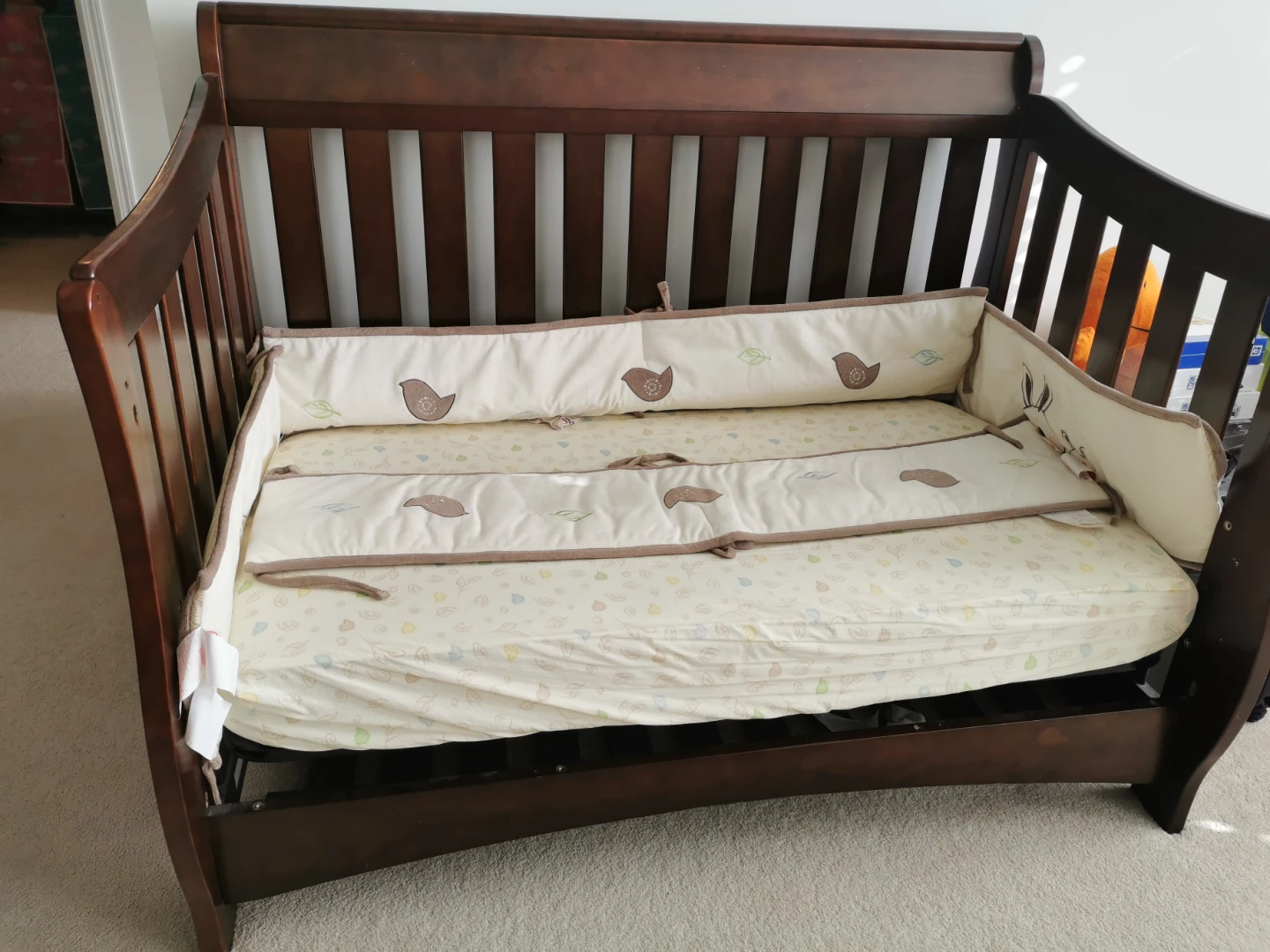 Wooden Baby Crib with Bedding