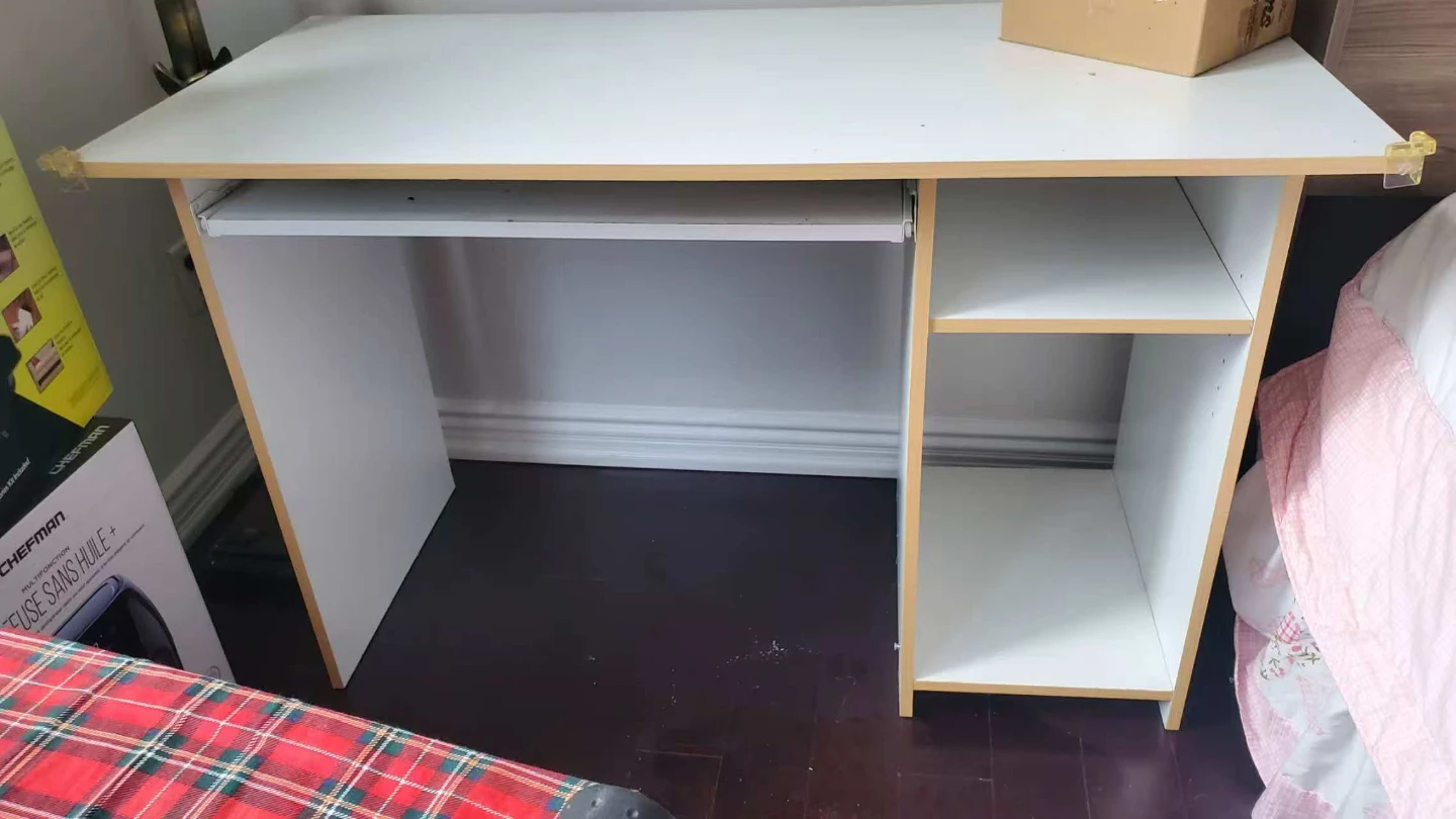 White Computer Desk with Keyboard Tray and Shelves