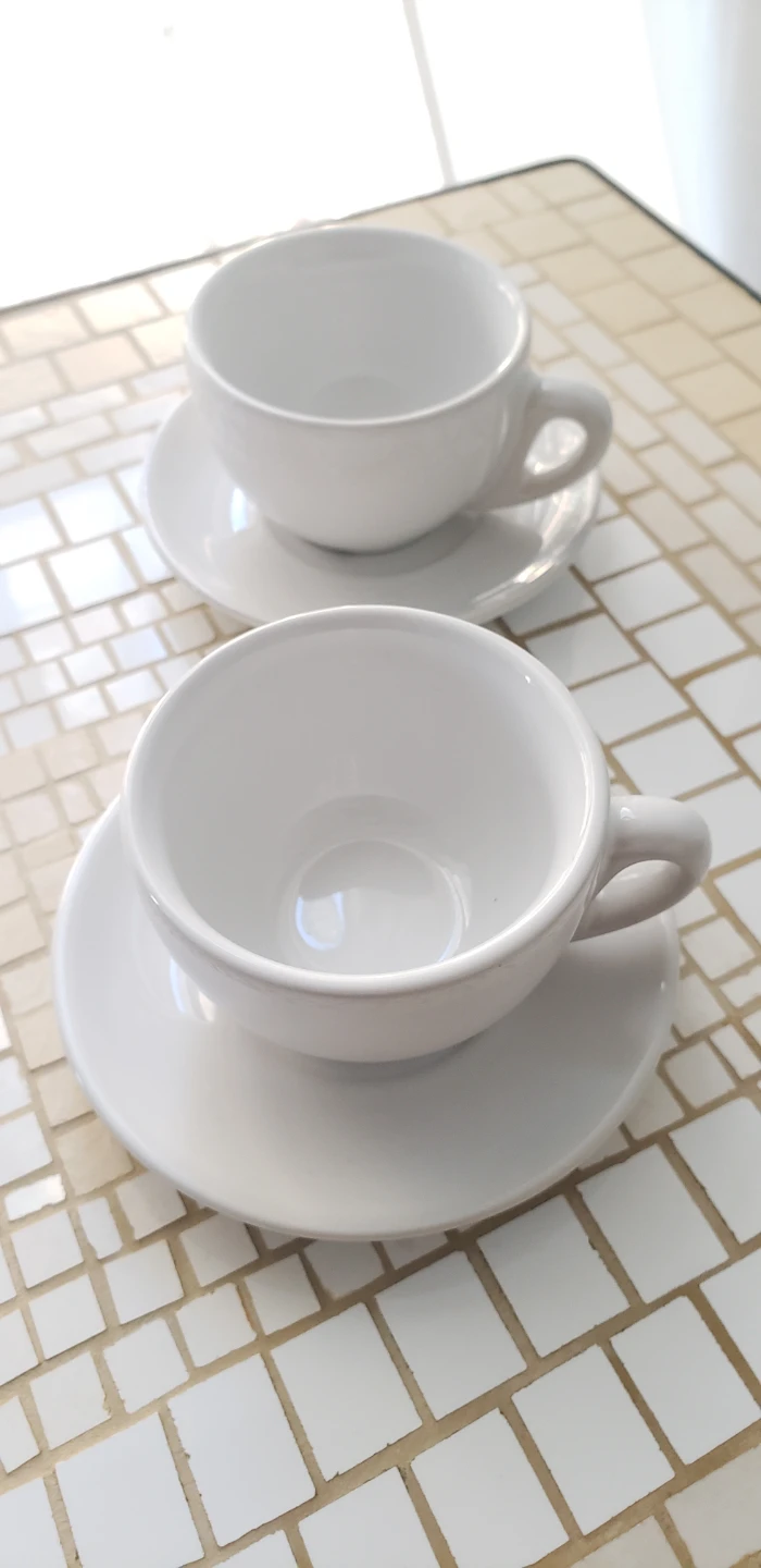 Set of 2 White Ceramic Espresso Cup and Saucer