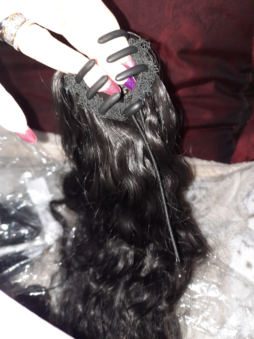 Black Wavy Clip-on Hair Extension black wavy ponytail 18" - photo 2