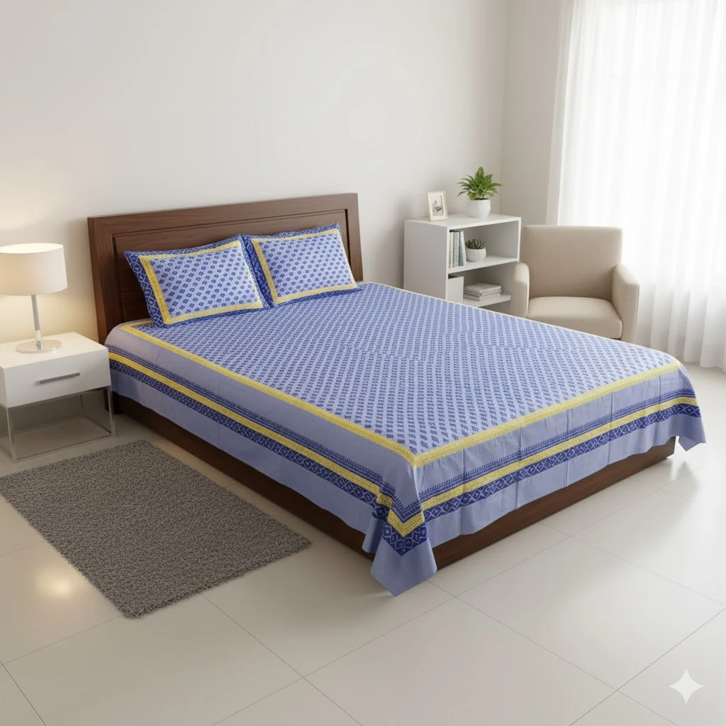 Block printed BedSheet Set with Pillowcases