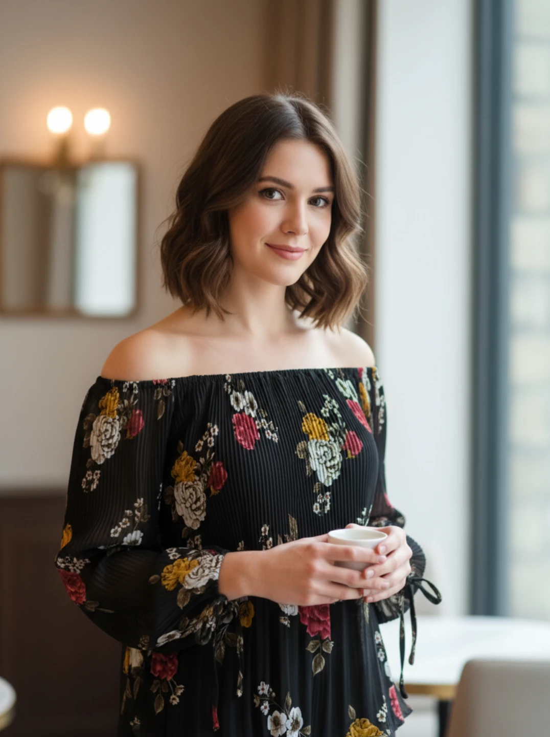 Black Floral Off-the-Shoulder Blouse