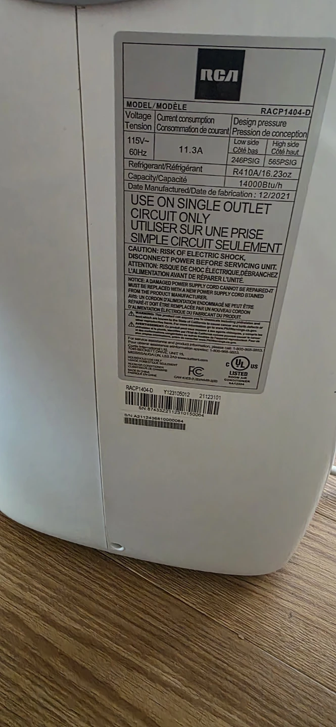 RCA Portable Air Conditioner RACP1404-D 14000 BTU - photo 5