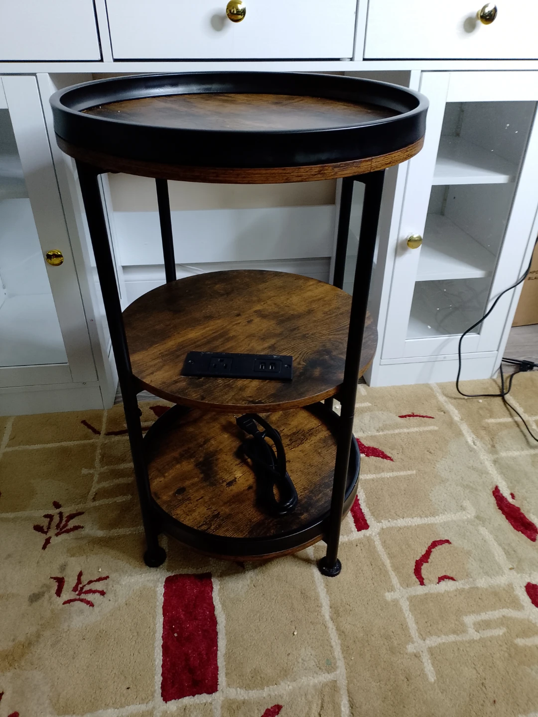 Round Side Table with Charging Station
