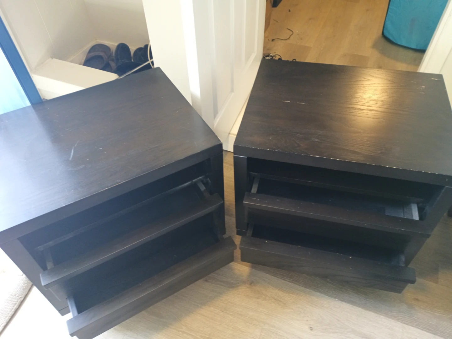Pair of Black Nightstands with Drawers