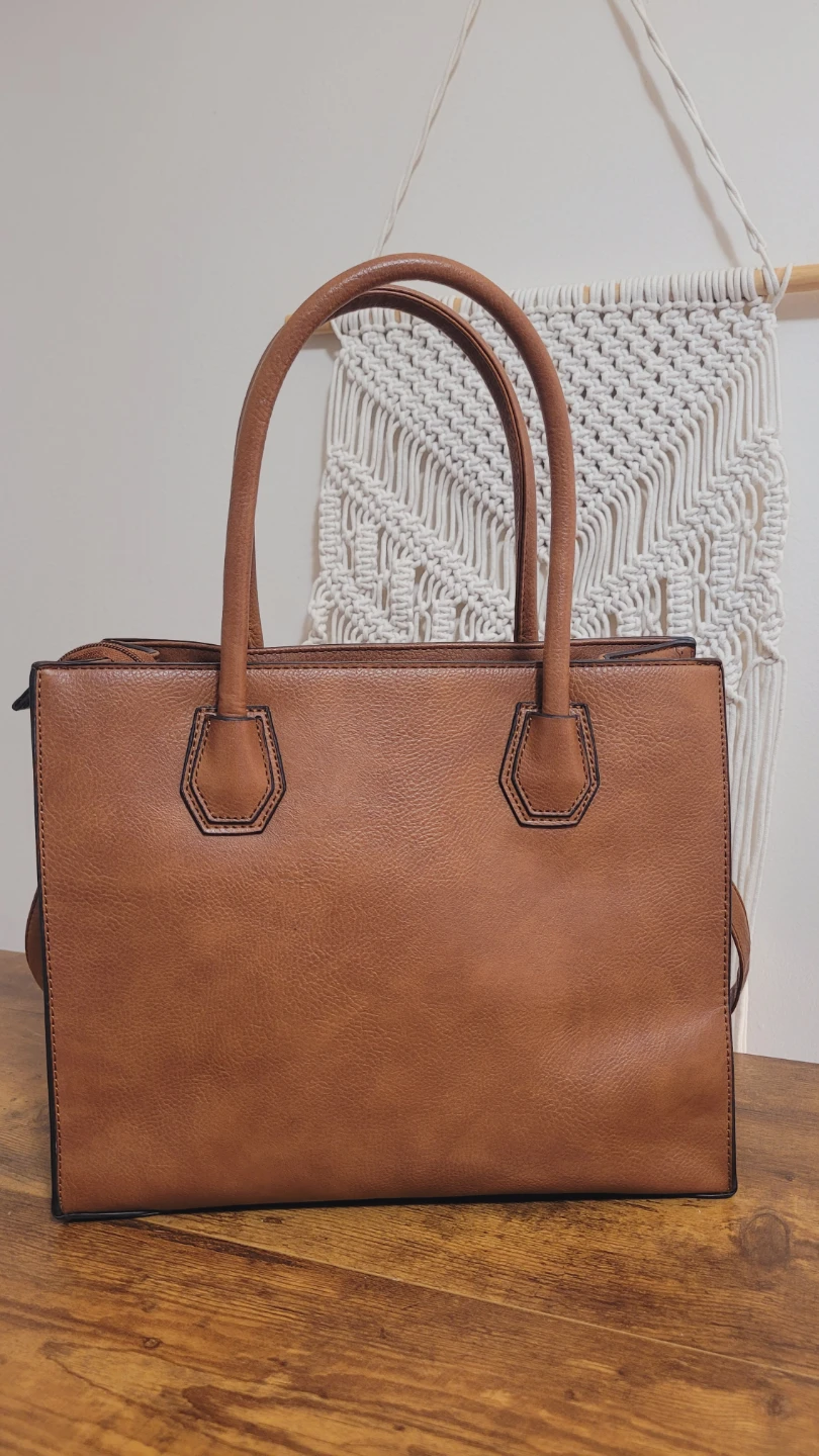 Brown Faux Leather Tote Bag with Shoulder Strap - photo 2