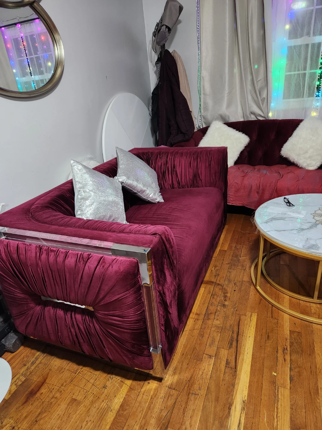 Velvet Sofa with Chrome Accents
