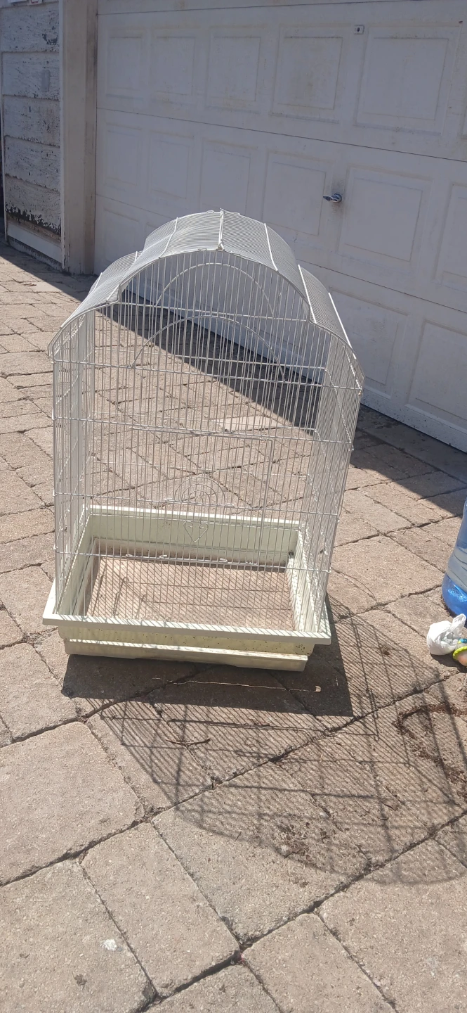 White Wire Bird Cage with Plastic Base