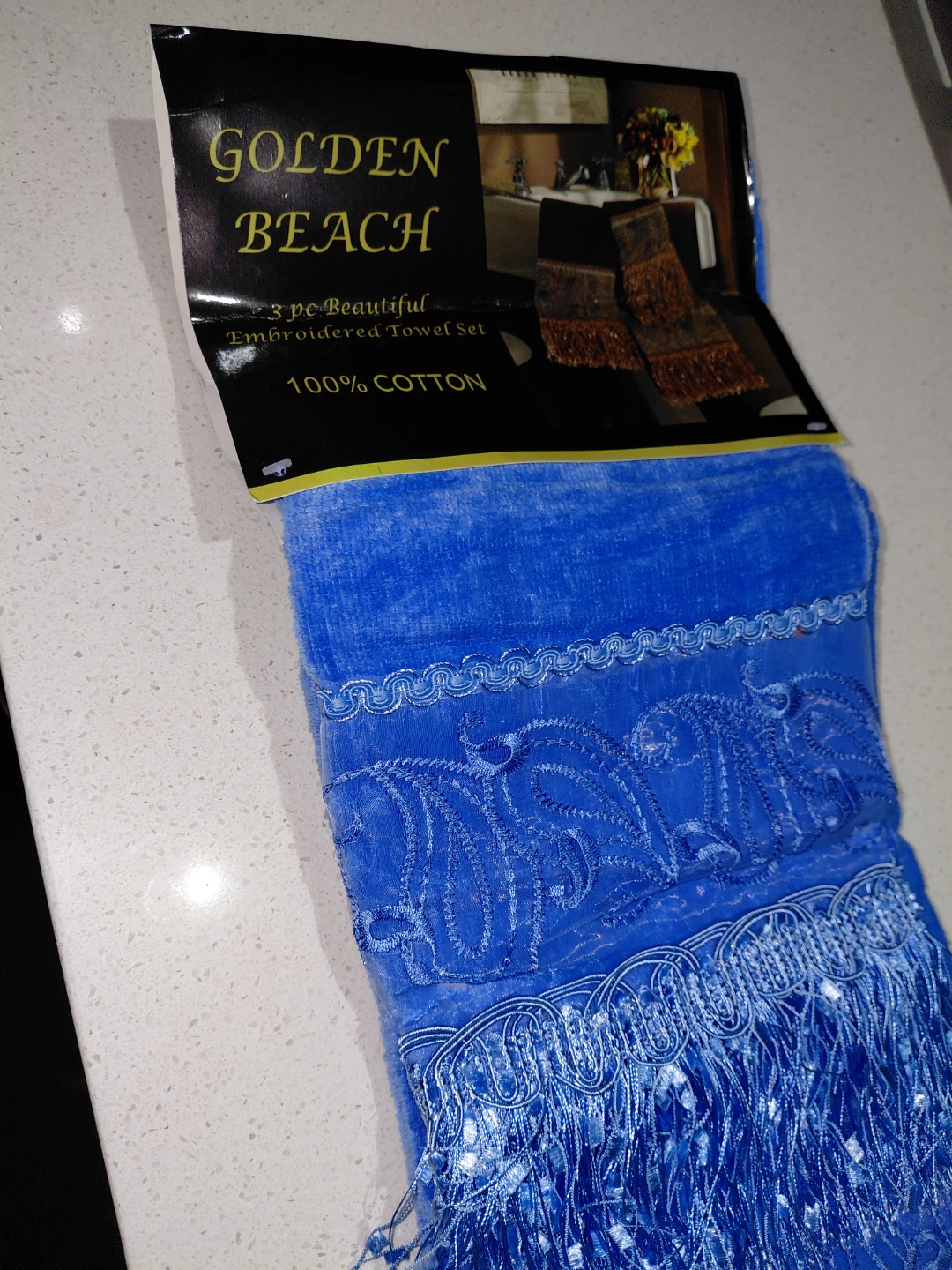 Golden Beach 3 pc Embroidered Cotton Towel Set - Blue - photo 4
