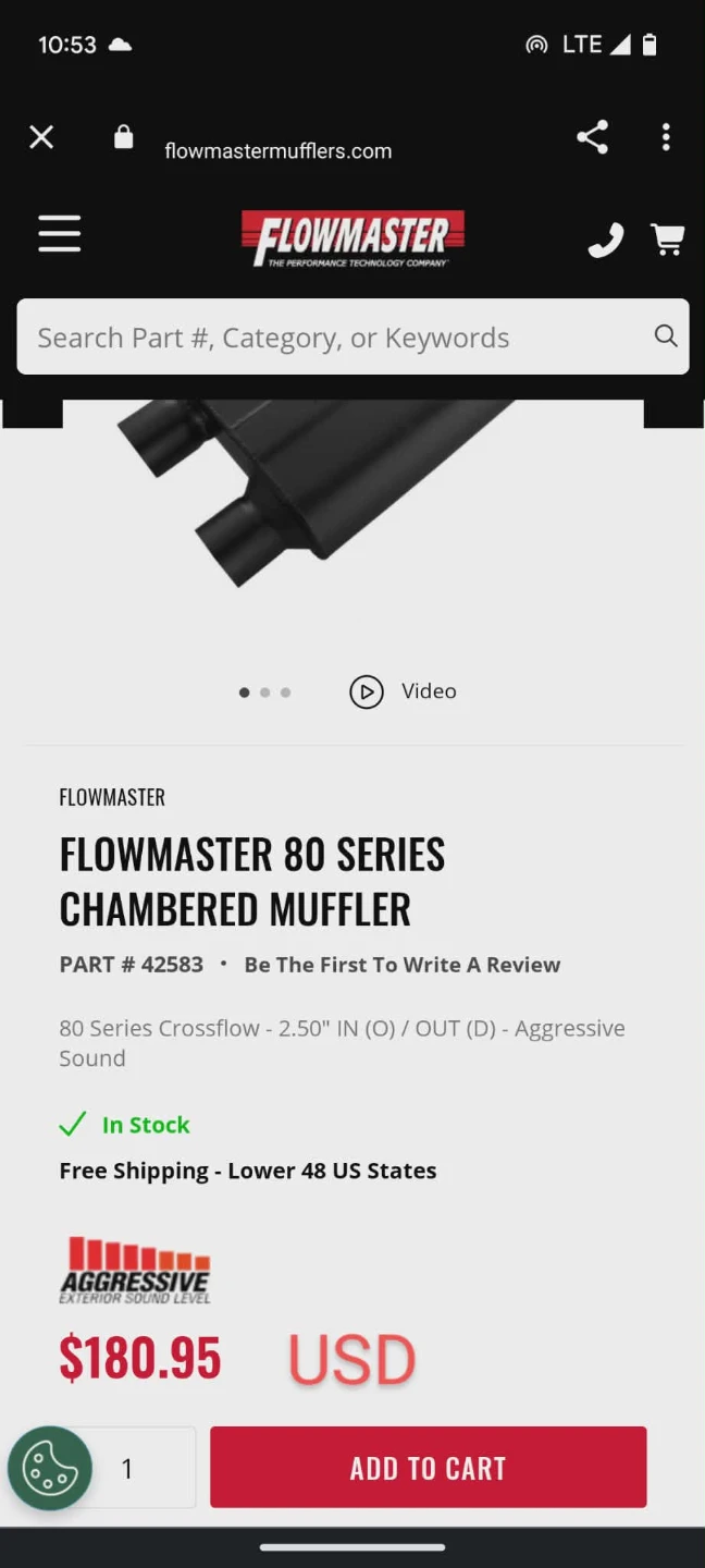 Flowmaster 80 Series Chambered Muffler Part # 42583