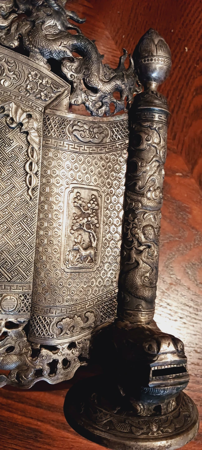 Antique Asian Carved Silver Dragon Temple Decor - photo 4