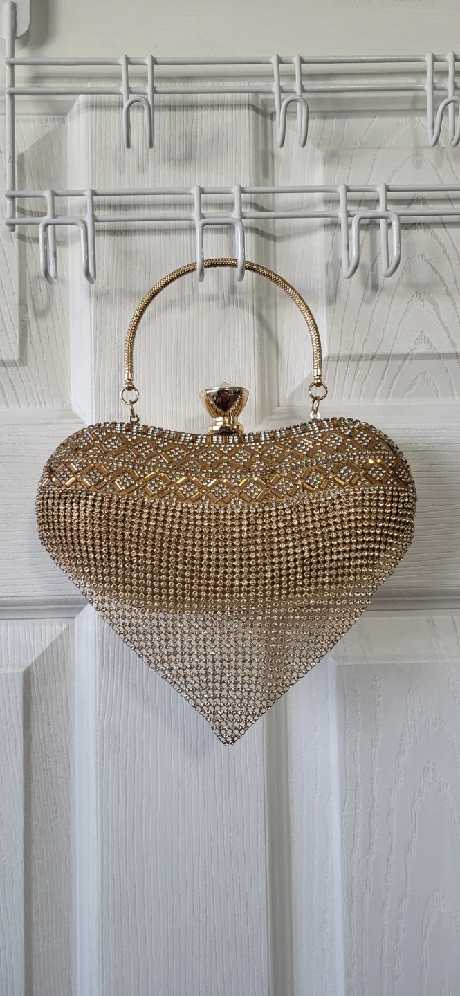 New Golden Heart Clutch Evening Bag with Rhinestones