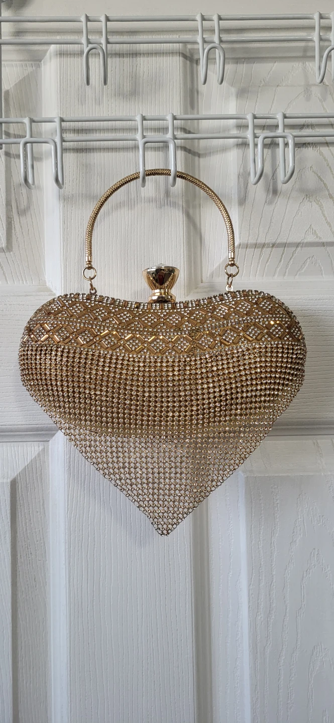 New Golden Heart Clutch Evening Bag with Rhinestones - photo 2