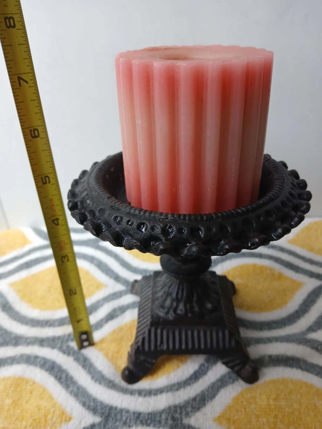 Ornate Cast Iron Candle Holder with Pink Candle. Pick up only. - photo 2