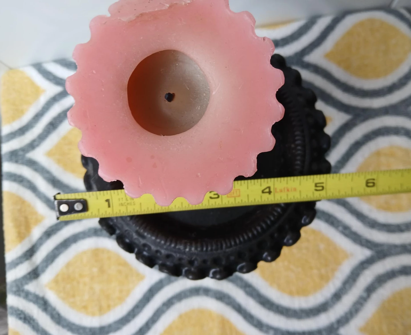 Ornate Cast Iron Candle Holder with Pink Candle. Pick up only. - photo 3