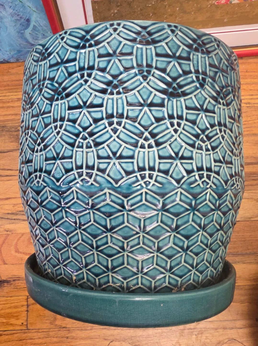 Teal 🌱Geometric Ceramic Planter Pot with Saucer