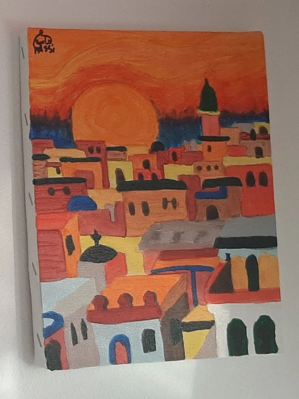 2 Hand-painted Canvas Art - Cityscape at Sunset