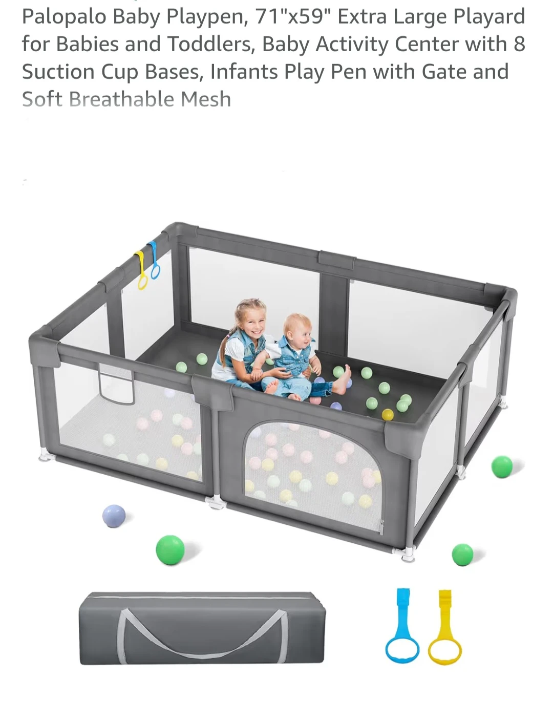 Palapalo Baby Playpen 71"x59" Extra Large Grey Playard