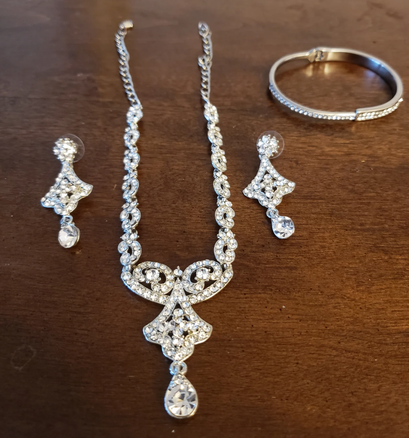 Rhinestone Necklace, Earrings, and Bracelet Set