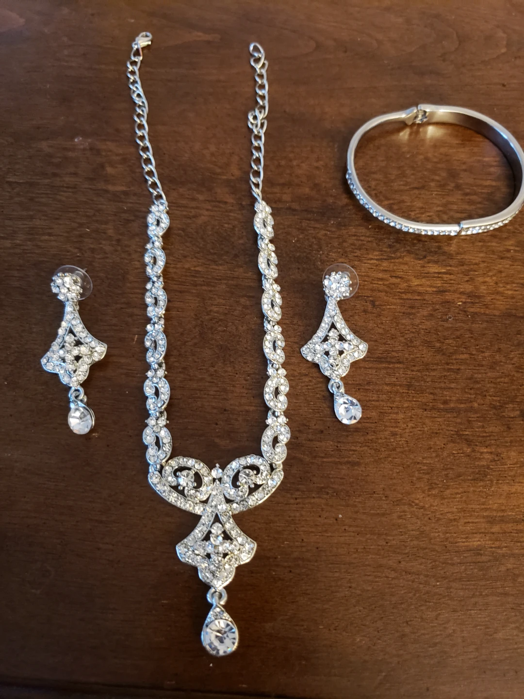 Rhinestone Necklace, Earrings, and Bracelet Set - photo 2