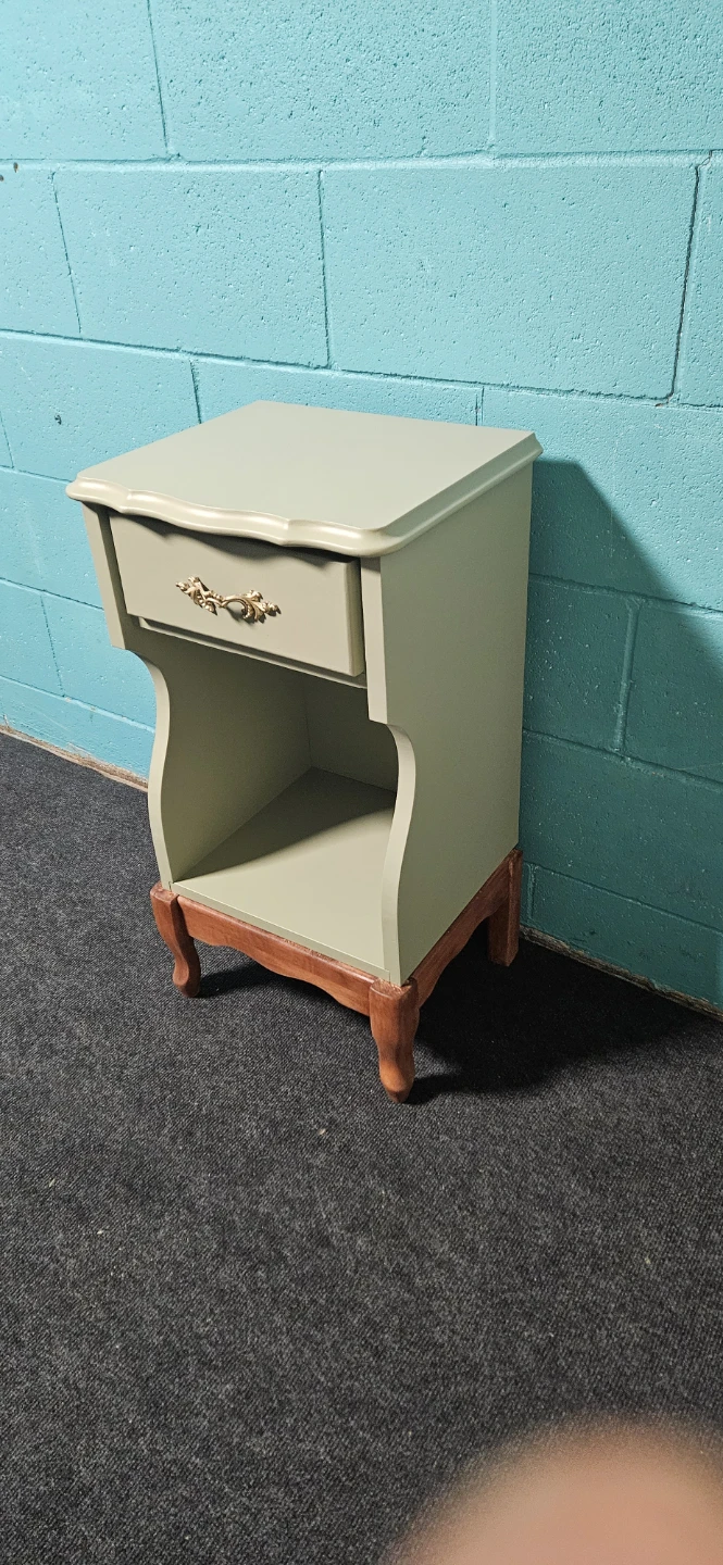 Sage Green Nightstand with Drawer and Shelf - photo 3