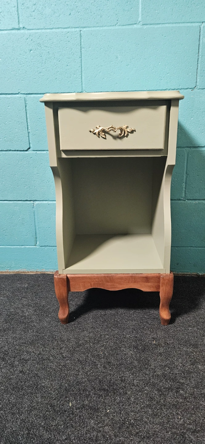 Sage Green Nightstand with Drawer and Shelf - photo 4