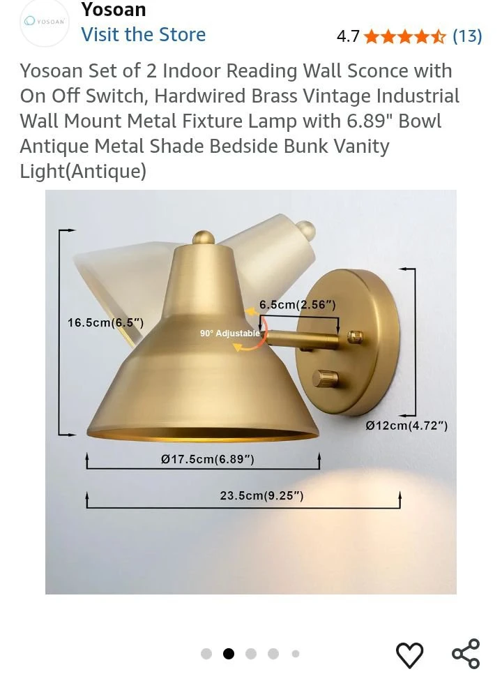 NEW Yosoan Wall Sconces w/ 6.89" Bowl Antique Metal Shade 🌱 - photo 3