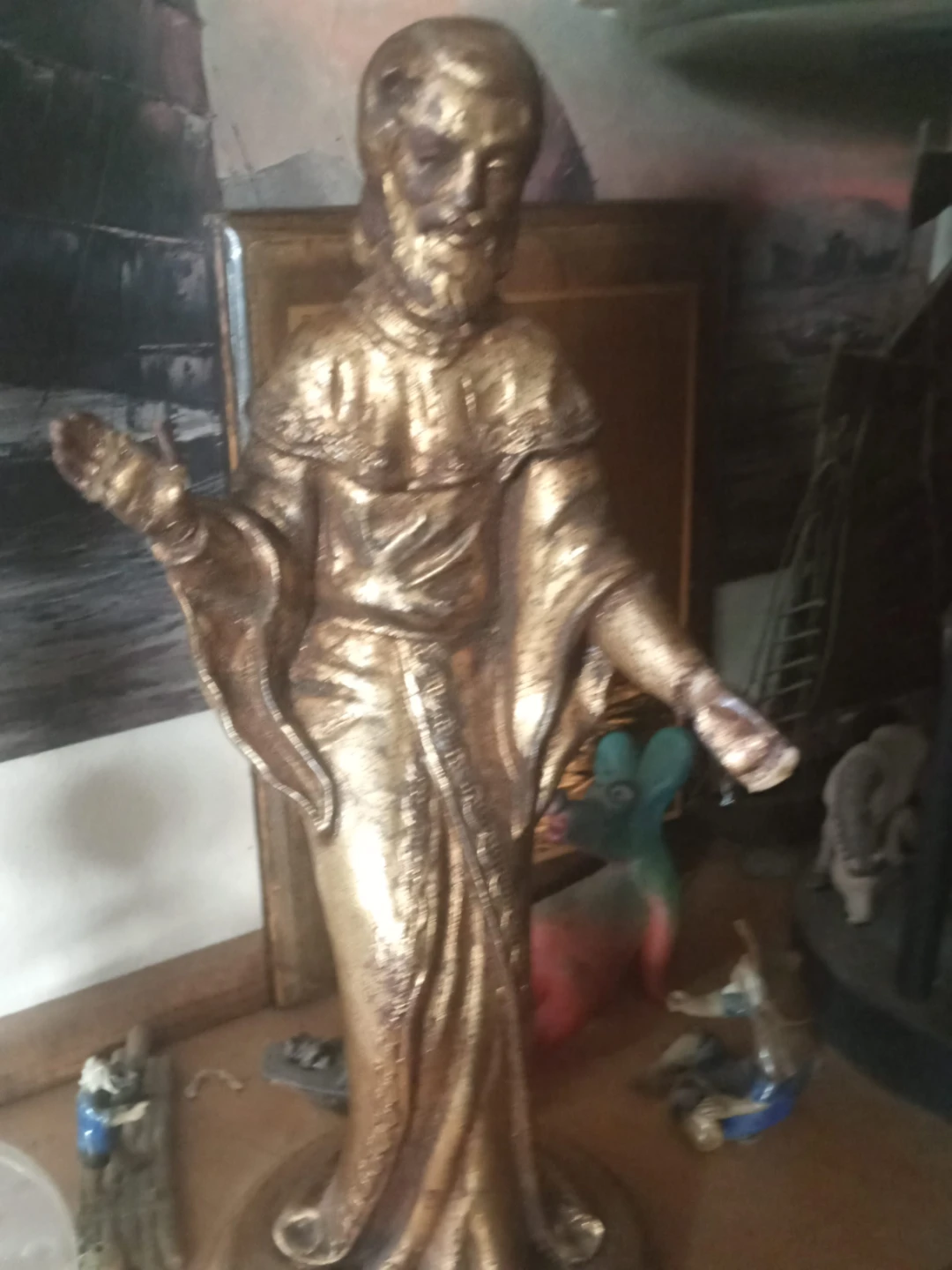 Vintage Gold-Toned Religious Figurine