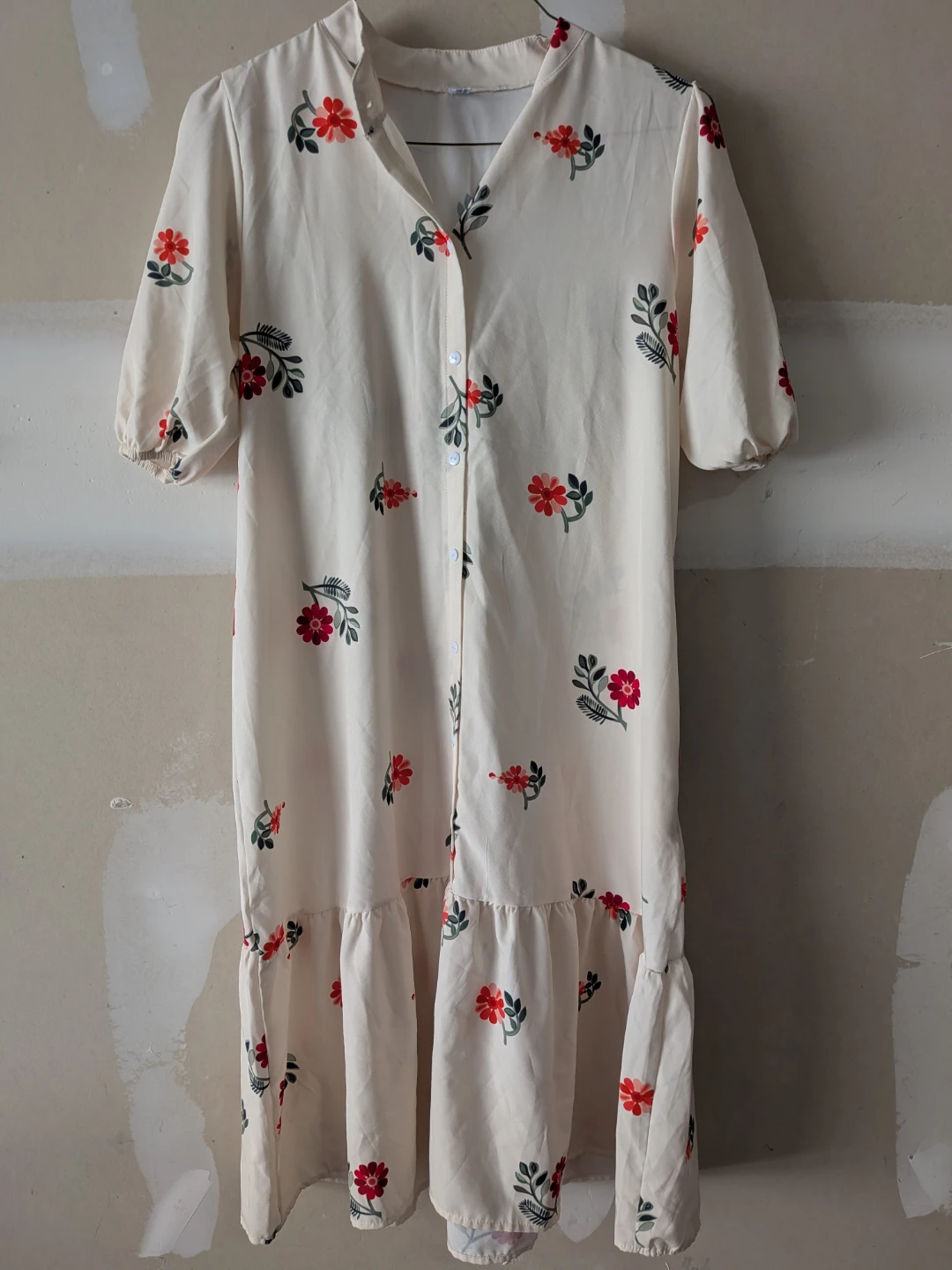 Cream Floral Print Midi Dress