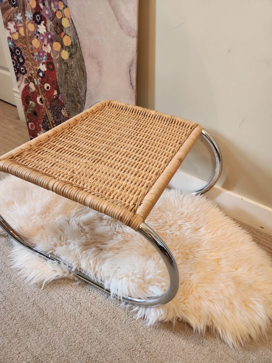 Wicker and Chrome Accent Stool