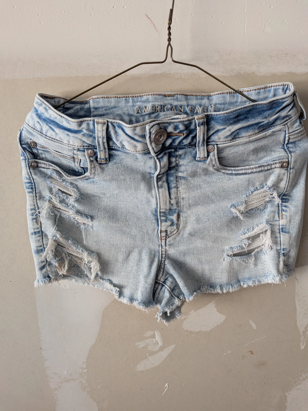 American Eagle Light Wash Ripped Denim Shorts
