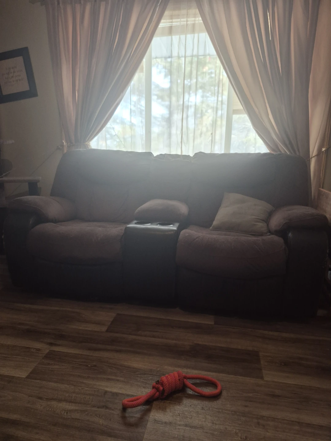 Dark Brown Loveseat with Center Console