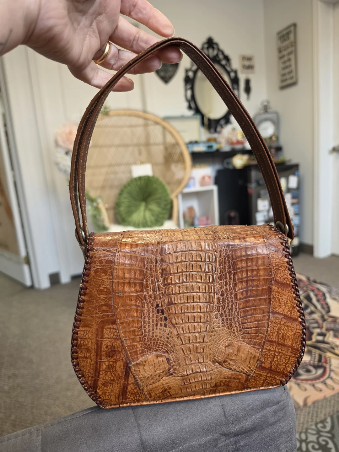 Vintage Alligator Crocodile Skin Handbag Purse Brown - photo 3